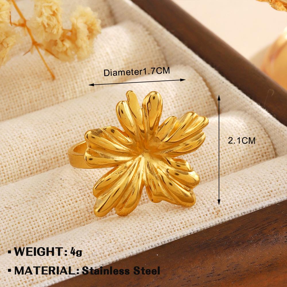 

6Pcs Titanium Steel Sun Flower Ring Women s Vintage Chunky Butterfly Delicate Large Petal Rings Waterproof Metal Finger Zircon