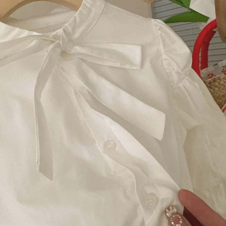 Dívčí pletené šaty s mašlí v korejském stylu s nabíranými rukávy - Jarní 2025 Princeznovská kolekce