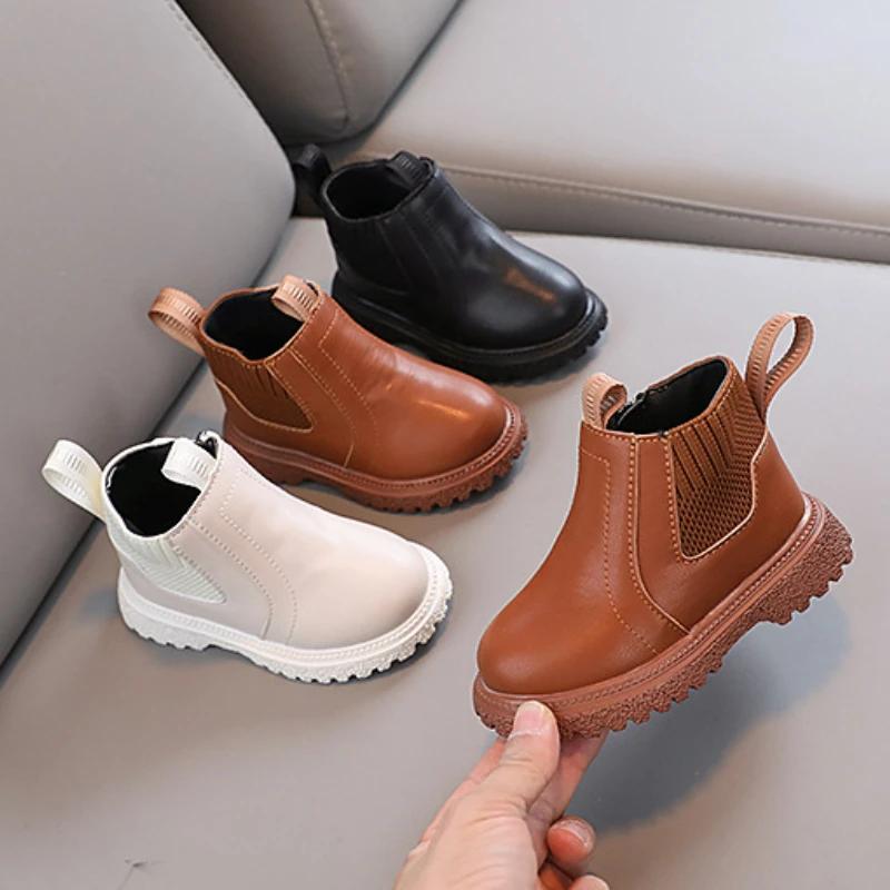 Spring Autumn Children Ankle Boots Fashion Kids Boots for Boys Trend Versatile Girls Causal Leather Boots Simple Thick Bottom