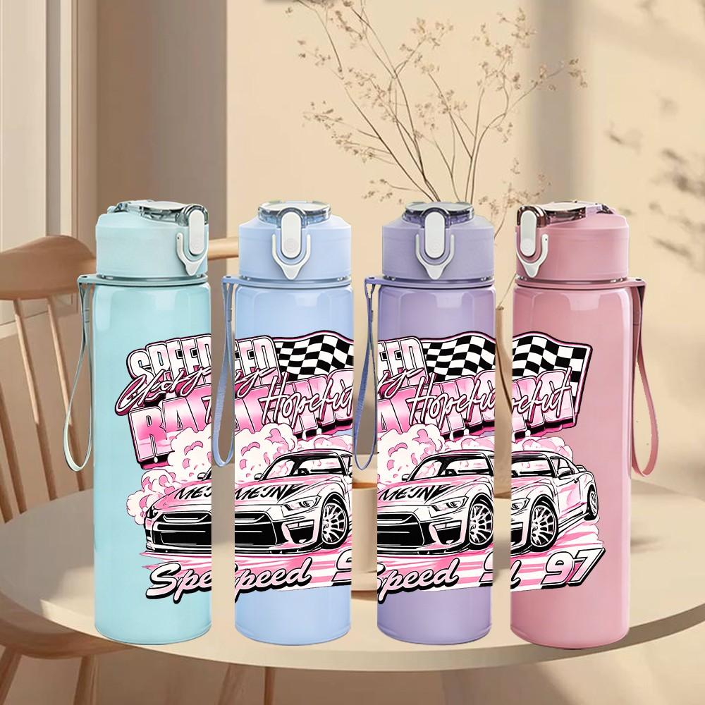 1PC Retro Lowrider Classic Car Print 750ml Color Plastic Sports Water Bottle Leakproof Flip Straw Lid Suitable for Sports Office Home Use