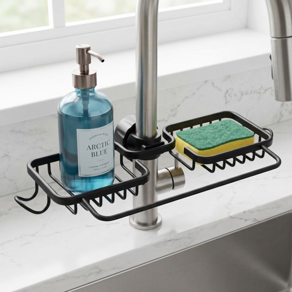 Adjustable Sink Shelf Aluminum Plastic Hanging Rack Durable Sink Organizer Rack  Dishcloth Drainer