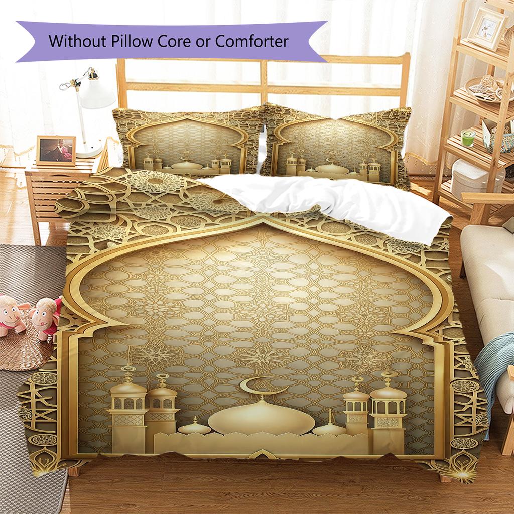 Muslim Pattern Bedding,Quilt Set Quilt Cover Pillowcase Home Birthday Gift (1 * duvet cover + 2 * pillowcase, without core)