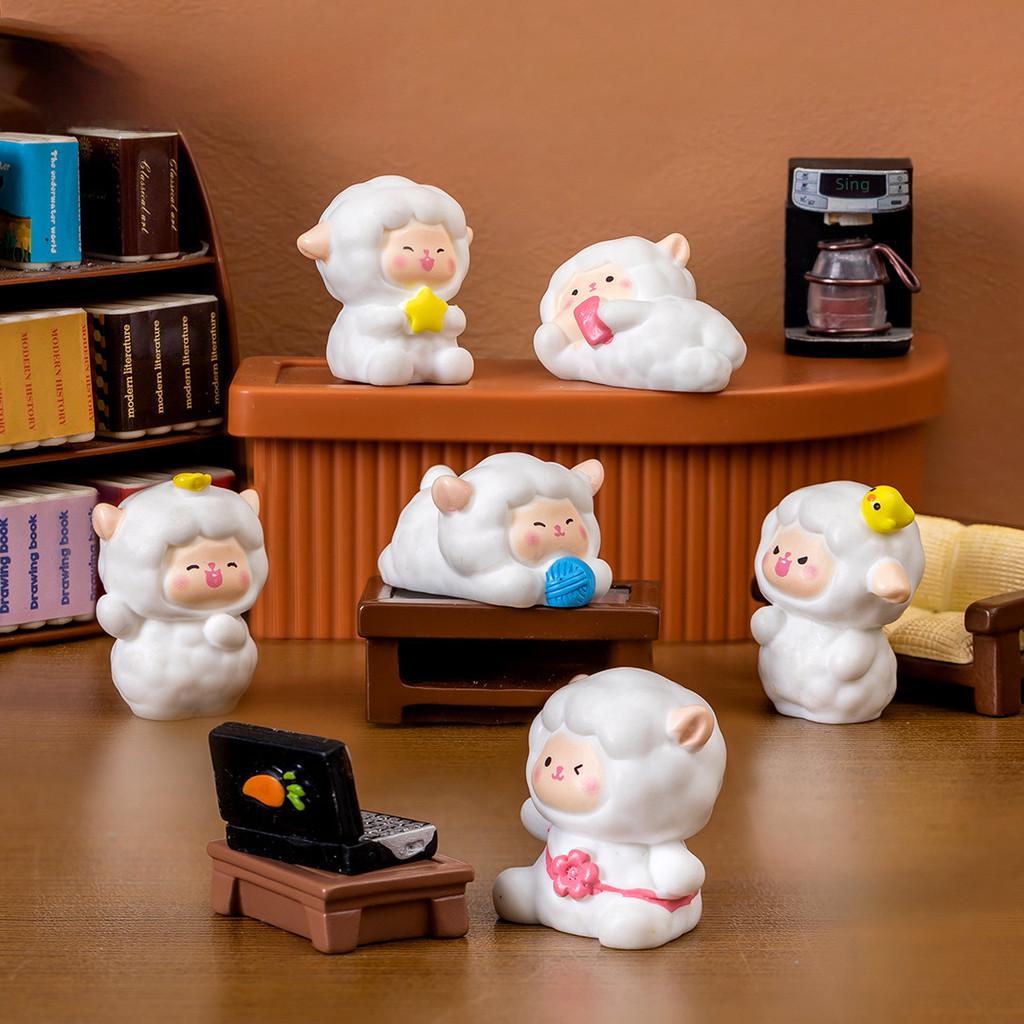Charming Sheep Cartoon Collectible Figures In Six Designs For Whimsical Home Accents
