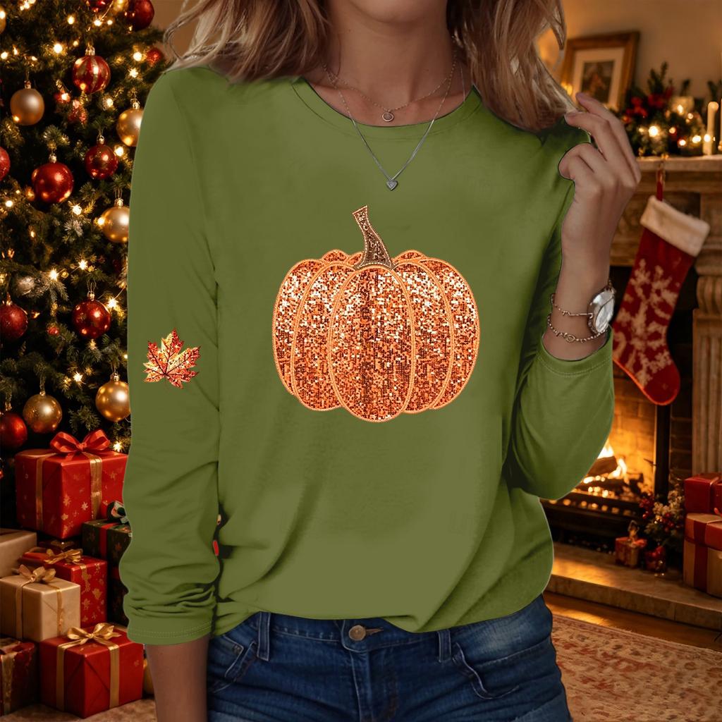 Women's Casual Long Sleeve Round Neck Halloween Print Top