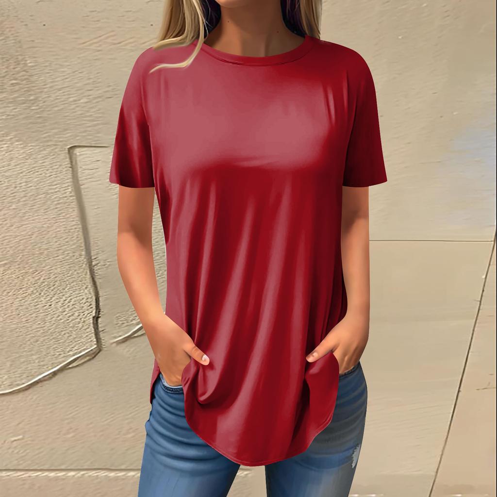 Moda dame ocazional umăr pozitiv decolteu rotund culoare solidă cu mânecă scurtă pulover Top