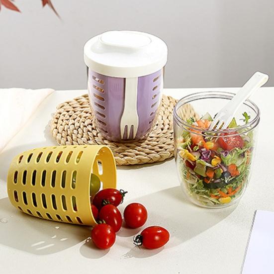 

Чашка для фруктов, 650 мл, двухслойный дренаж, герметичная, герметичная, большая емкость с крышкой и вилкой, контейнер для еды, салата, пикника, школьный обед, работа, дорожная чашка розовый