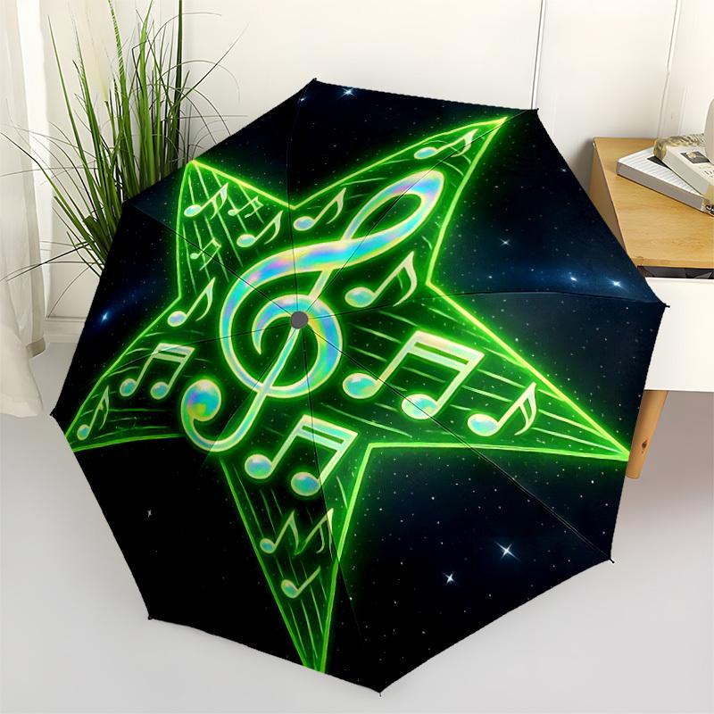 1pc Music Notes Star Automatic Open/Close Umbrella 8-Rib Strong Frame, Portable Travel Umbrella for Women & Men, Birthday Gift Parties 032