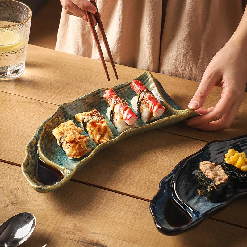 Japanese Plates, Special-Shaped Long Plates, Ceramic Dim Sum Plates, Western Plates, Creative Snacks, Japanese Creative Sushi Long Plates