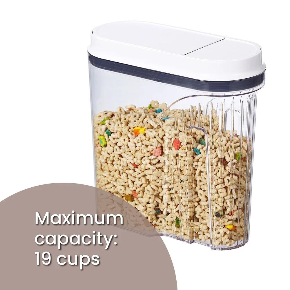 Airtight Cereal Container with Easy Pour Spout Pop Up Lid BPA Free Durable Food Storage Jar Dishwasher Safe One Hand Operation