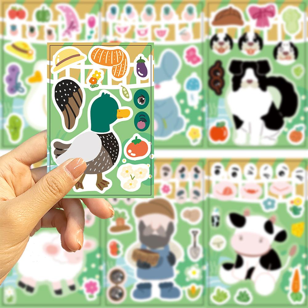 8/16PCS Farm Animal Children's Puzzle Sticker Cartoon Kids Make a Face Cute Rabbit Cow Dog Cartoon Assemble Jigsaw DIY Party Toy