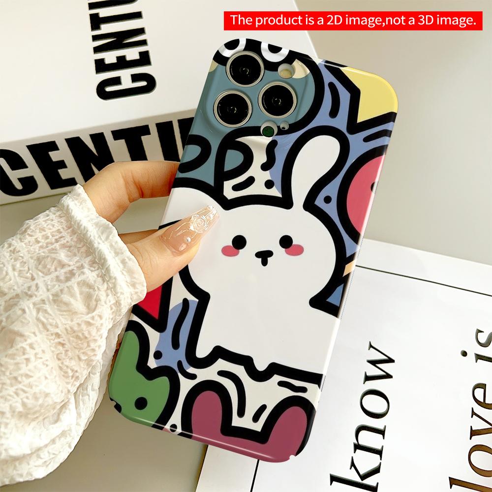 Cute Bunny & Colorful Shapes Phone Case All Inclusive Film Hard Phone Case, Compatible with iPhone 18 Pro Max 17 16 15 14 13 12 11