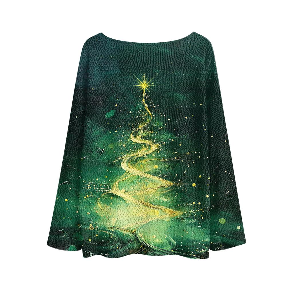 Ladies' Fashionable Casual Long Sleeved Christmas Printed Round Neck Knitted Yarn