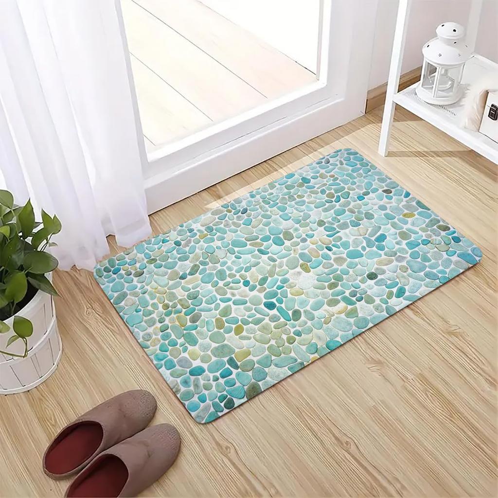 Bathroom Uses Absorbent Non Slip Bath Mats, Kitchen Floor Mats, Artistic Small Stone 3D Carpets (24x16 Inches), and Flannel Memo