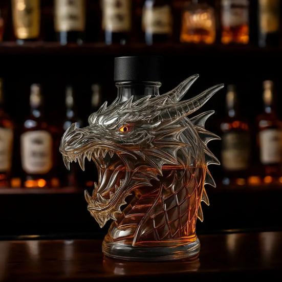 300ml Whiskey Bottle Decanter Wolf Head Shape High Borosilicate Glass Wine Bottle Leak-Proof Seal Whiskey Decanter