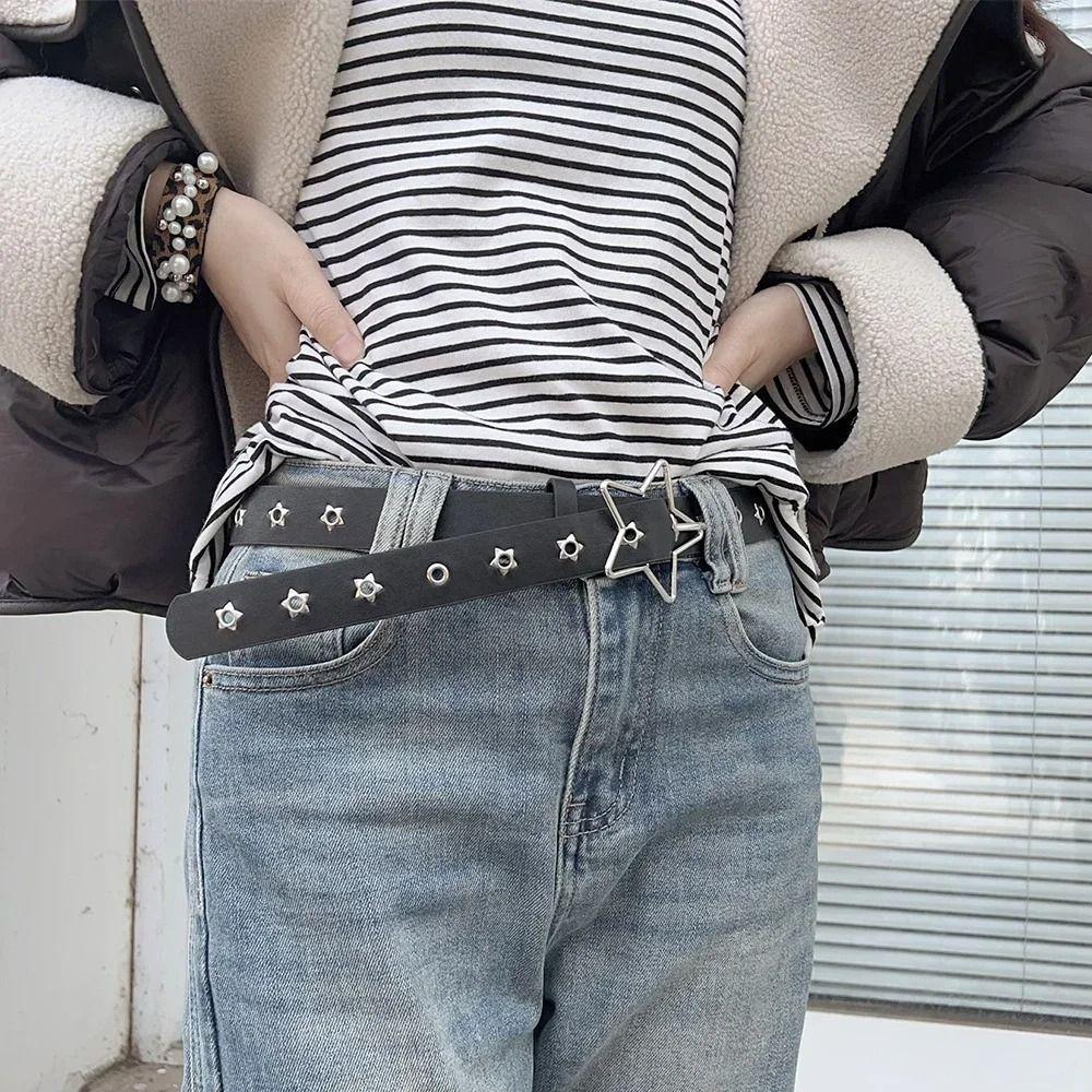 Adjustable Star Waistband PU Leather Women Waist Belt Casual Rivet Belt  Pants Decor