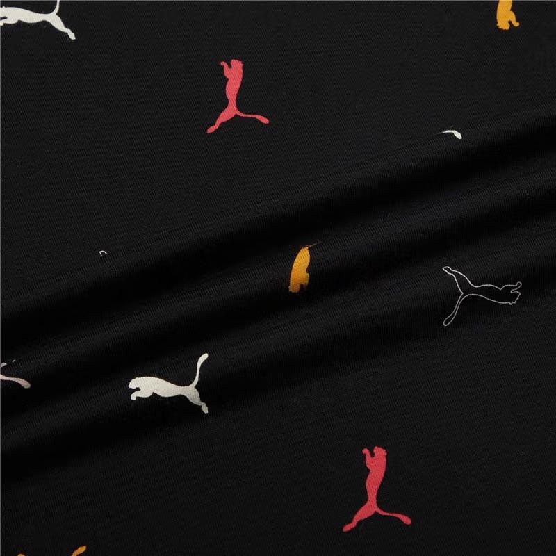 Puma Casual Sports Logo All-Over Print Round Neck Short Sleeve T-Shirt Women Tops Black 533152-01