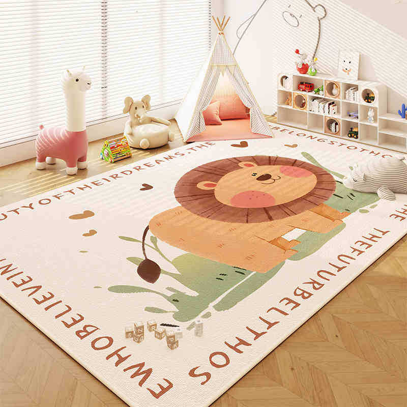 Cartoon Animal Carpet Tiger Lion Giraffes Prints Children's Crawling Mat Animal Themed Water-absorbing Anti-slip Home Decor Rug