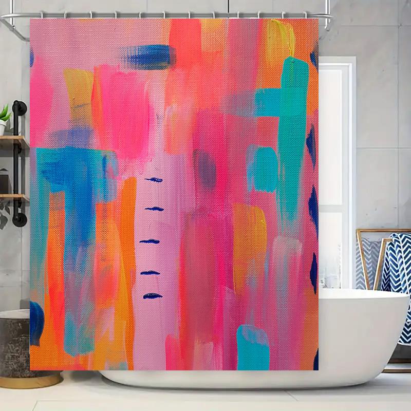 

Bright Colorful Shower Curtain Set Modern Design for Bathroom Decor Red, Pink, Blue, Orange, Yellow Colors Polyester Fabric with 90x180cm