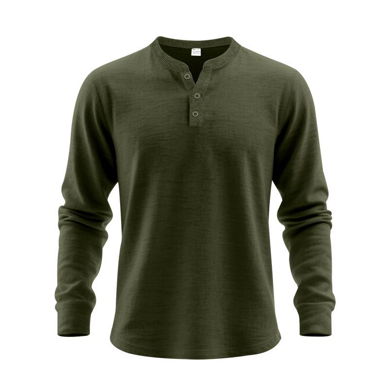Pánská ležérní volná košile Henley s dlouhým rukávem na podzim