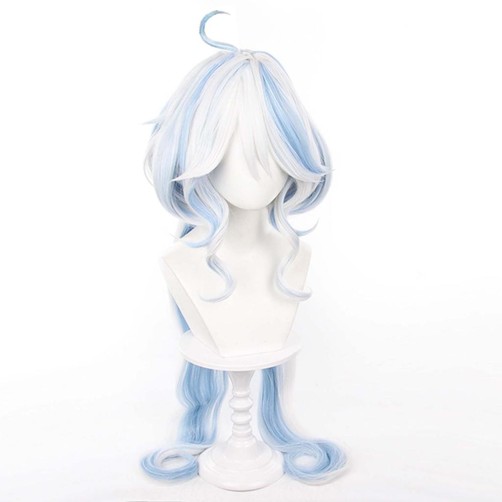 White and Blue Long Full Wig for and Comiket School and Cultural Includes Wig Net and Cosplay Accessories Wig, Heat-Resistant, Games, Cosplay,