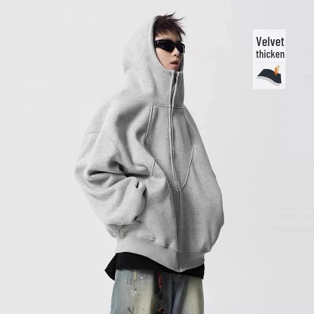 Unisex Heavyweight Patchwork Hooded Sweatshirt - Trendy Spring/Autumn Velvet Jacket