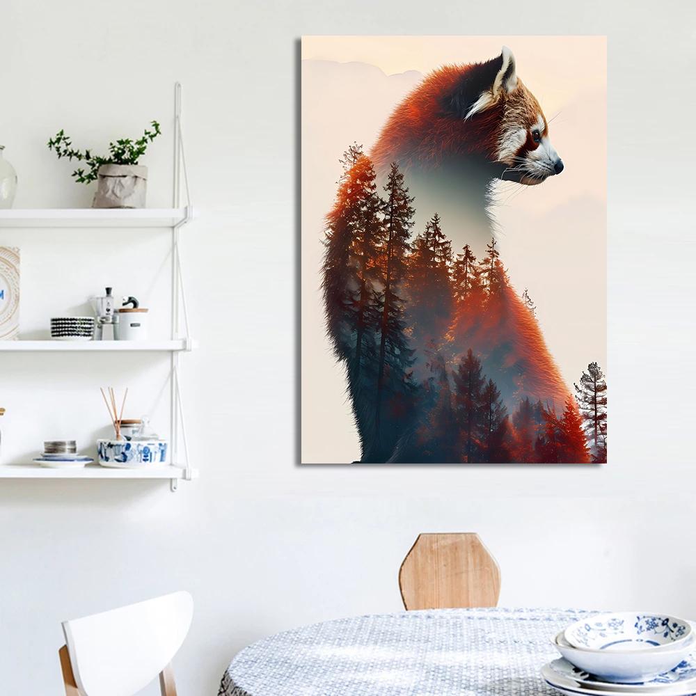 Animal and Forest Poster Eagle Wolf Tiger Lion Cat Panda Fox Tree Canvas for Living Room Home Decor Wall Art Mural
