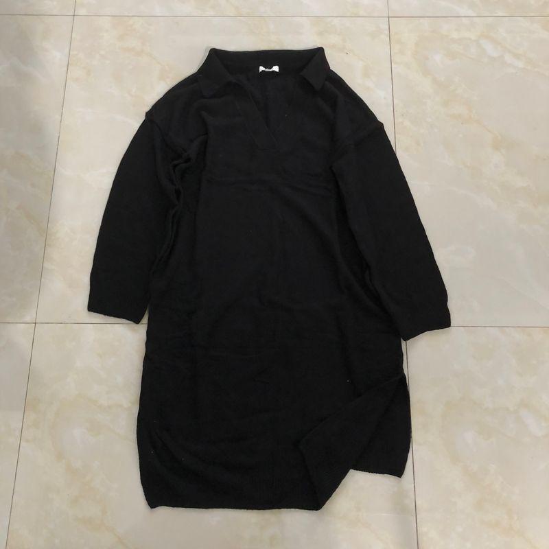 

Женская одежда Свободный пуловер с V-образным вырезом, длинным рукавом и разрезом, шерстяная юбка Black (Section B) B- 5-15-2 S