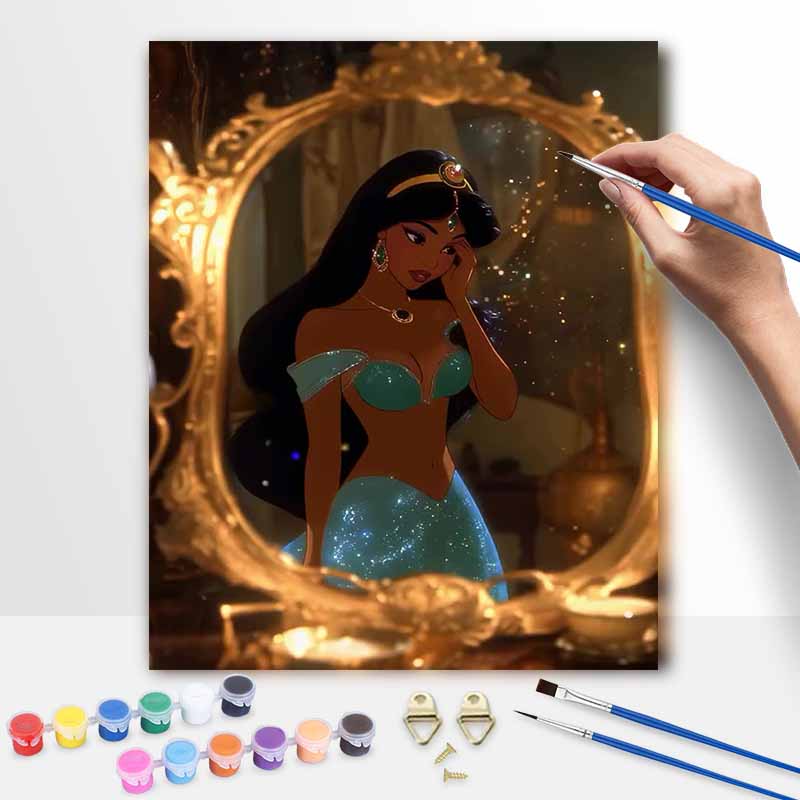 Disney Princess Jasmine Oil Art Painting Kit Home Wall Decor Handmade Gift Beautiful Elegant Arabian Queen Bedroom Decor Sparkling Art 20x30cm