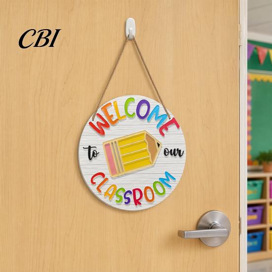 Classroom Round Hanger Wooden Welcome Sign for Door, to Our Hanger, Front Door Hanging Sign, Back School Preschool Decoration