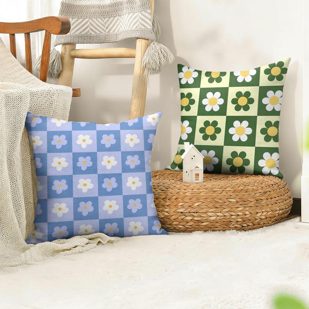 Sweet Geometrical Florals Cushion Cover Natural Linen Organic Fabric DoubleSided Printing Sofa Home Decor Gift Pillow Cover