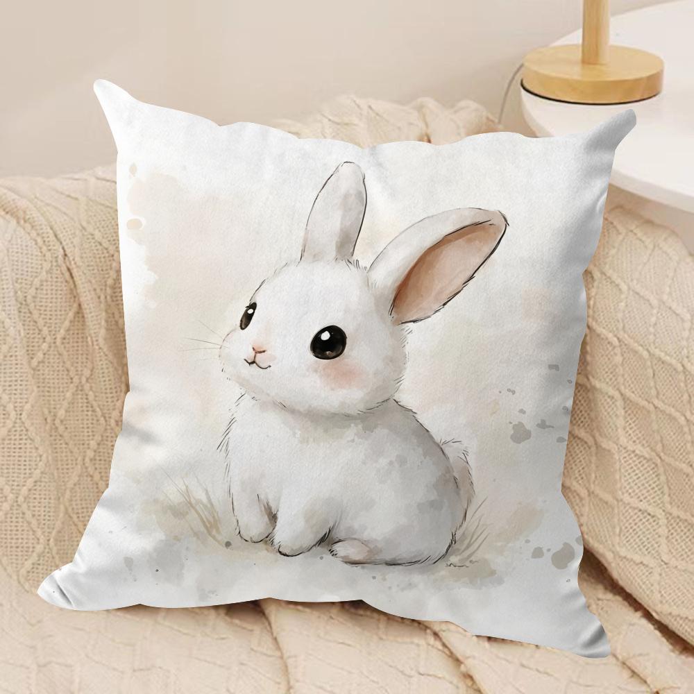 Cute Easter Bunny Cushion Cover Short plush Doublesided Print Square Throw Pillow Covers Sofa Home Cushion Decor
