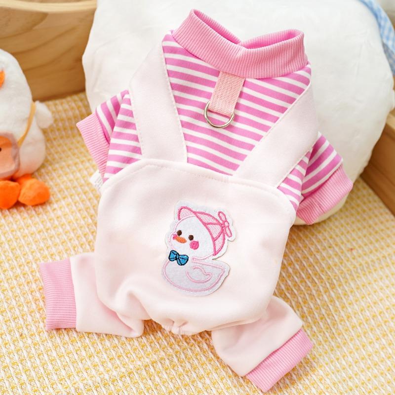 Pet Dog Clothes, Cat Autumn and Winter Fleece Dog Hoodie, Striped Medium-sized Dog That Can Lead A Cat