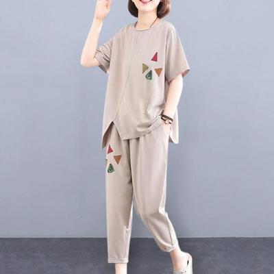 Plus Size Casual Short Sleeve Suits Loose Women's Blouse Elegant Solid Vintage Tracksuits Harajuku Shirt 2 Pcs Set Streetwear