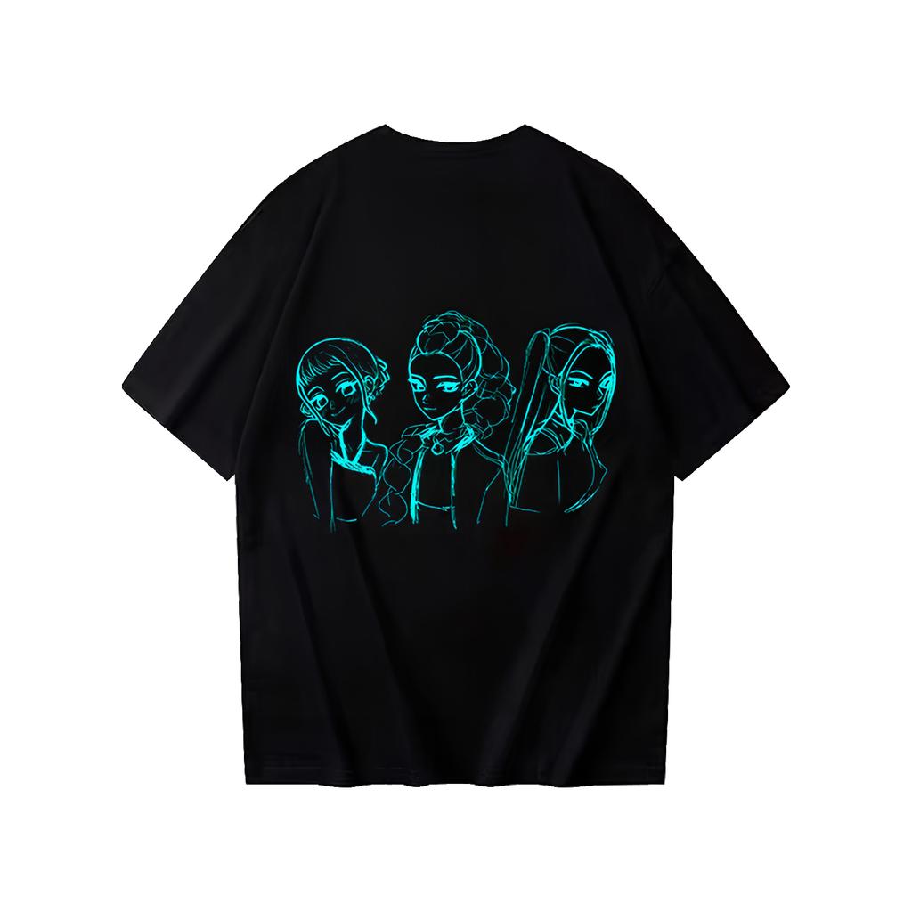 Women's Casual Cotton Luminous Print T-shirt Round Neck Pullover Short Sleeve Top