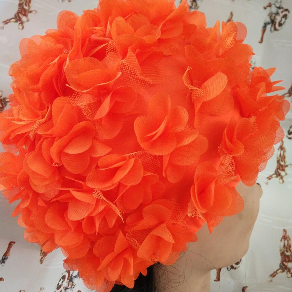 Damen 3D Blumen Design Badekappe Wasserdicht Elastisch Weich Bade Duschhaube für Damen Tauchen Schwimmen Strandkappe Badezimmerzubehör