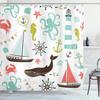 Colorful Cartoons Fish Shark Shower Curtains Ocean Life Children's Bathroom Home Decor Cloth Curtain Set Waterproof Bath Screens