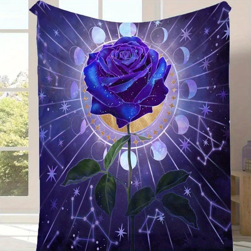 

1pc Purple Rose Print Blanket, Soft Warm Throw Blanket Nap Blanket for Couch Sofa Office Bed Camping Travel, Multi-purpose Gift Blanket 130cmx150cm