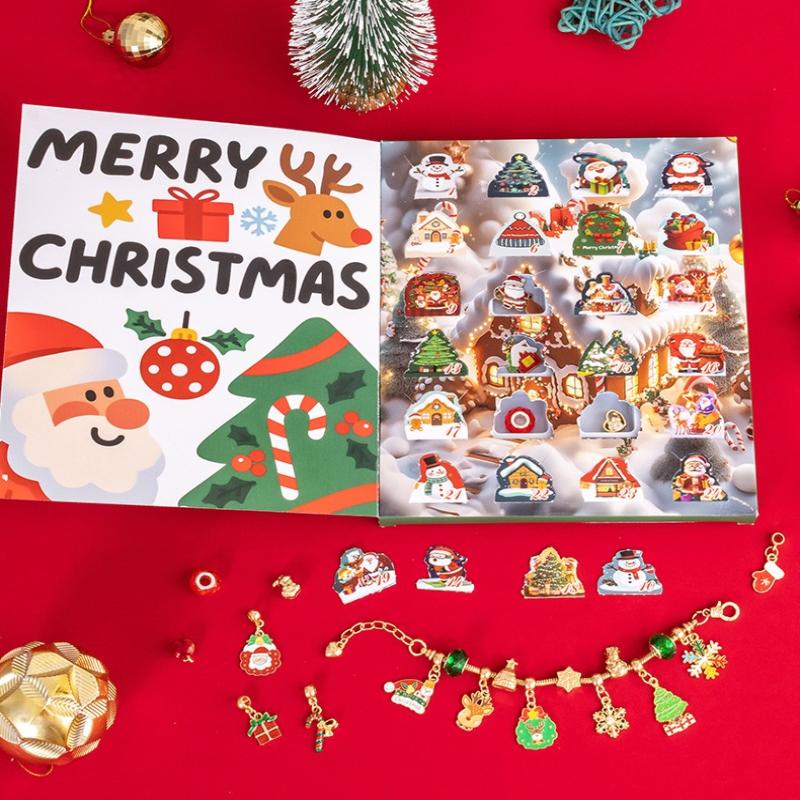 1 Set 24 Günlük Noel Geri Sayım Takvimi Sürpriz Kendin Yap Yaratıcı Takı Uçlu Yapım Kiti Noel Advent Takvimi Kız Bileklik