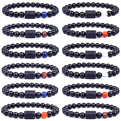 8mm Beads 12 Constellation Charm Woven Bracelet Zodiac Sign Black Braided Aries Leo Libra Women Men Couple Bracelet Jewelry Gift