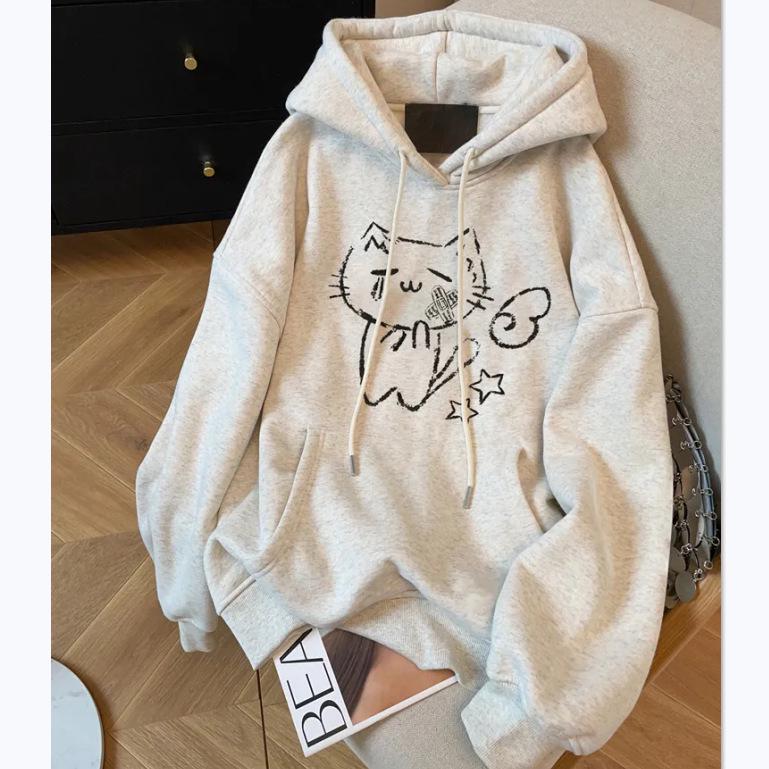 

Retro Chic American Cartoon Print Cotton Hoodie for Women & Men - Early Autumn Hong Kong Style XL (suggested 131-145 jin)