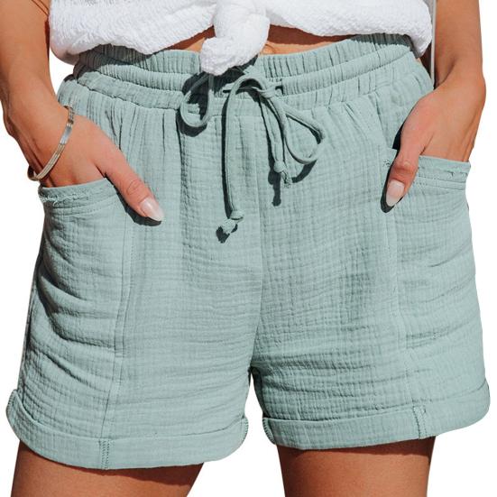 

Women s Summer Shorts Drawstring Elastic Waist Cotton Linen Shorts Casual High Waisted Beach Shorts with Pockets S светло-зеленый