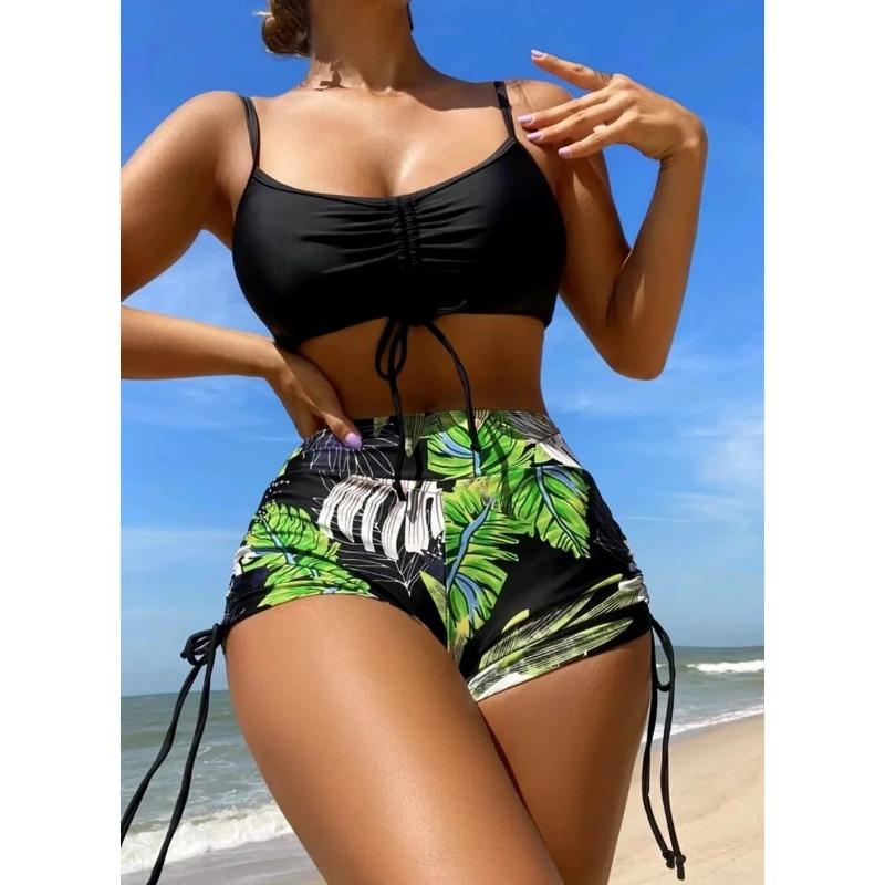 Drawstring Front Shorts Bikinis 2025 High Waist Swimsuit Women Swimwear Female Bathers Bathing Swimming Swim Suit Beachwear