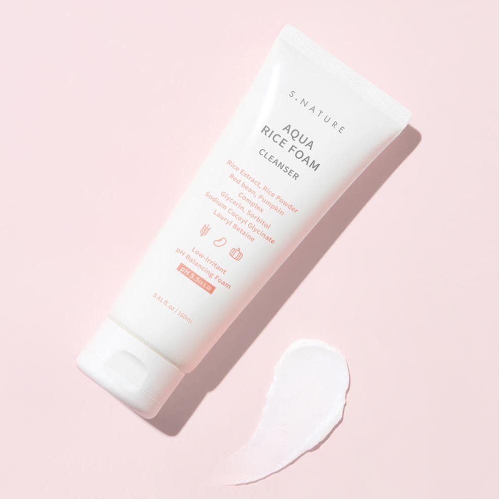 S.NATURE Aqua Rice Gentle Foam Cleanser – 160ml + 20ml Gift Set | Low pH Face Wash for Sensitive Skin