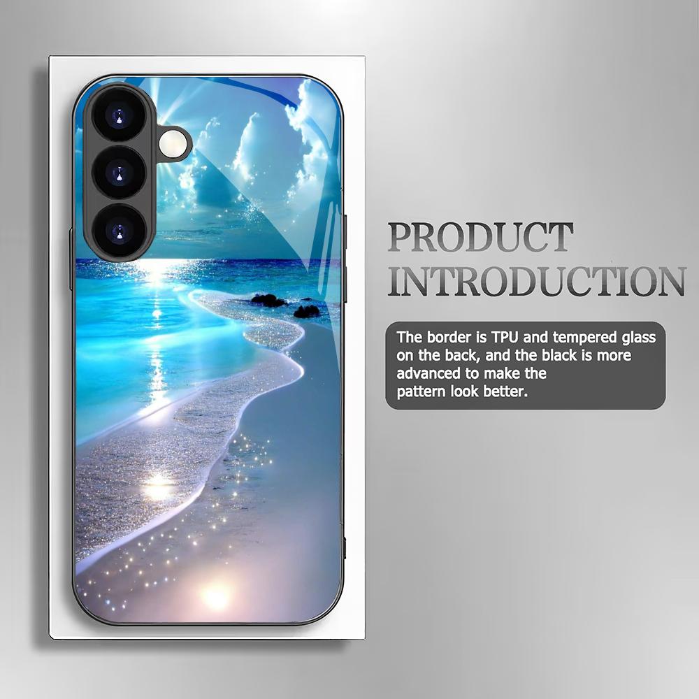 Fluorescenční plážový tvrzený skleněný kryt na telefon vhodný pro Samsung Galaxy S26 S25 S24 S23 S22 S20 FE/Ultra/Plus odolný proti poškrábání