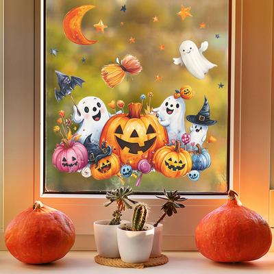 Halloween Cartoon Geist Kürbis Fledermaus Balkon Glasfenster Verschönerung Statische Fensteraufkleber