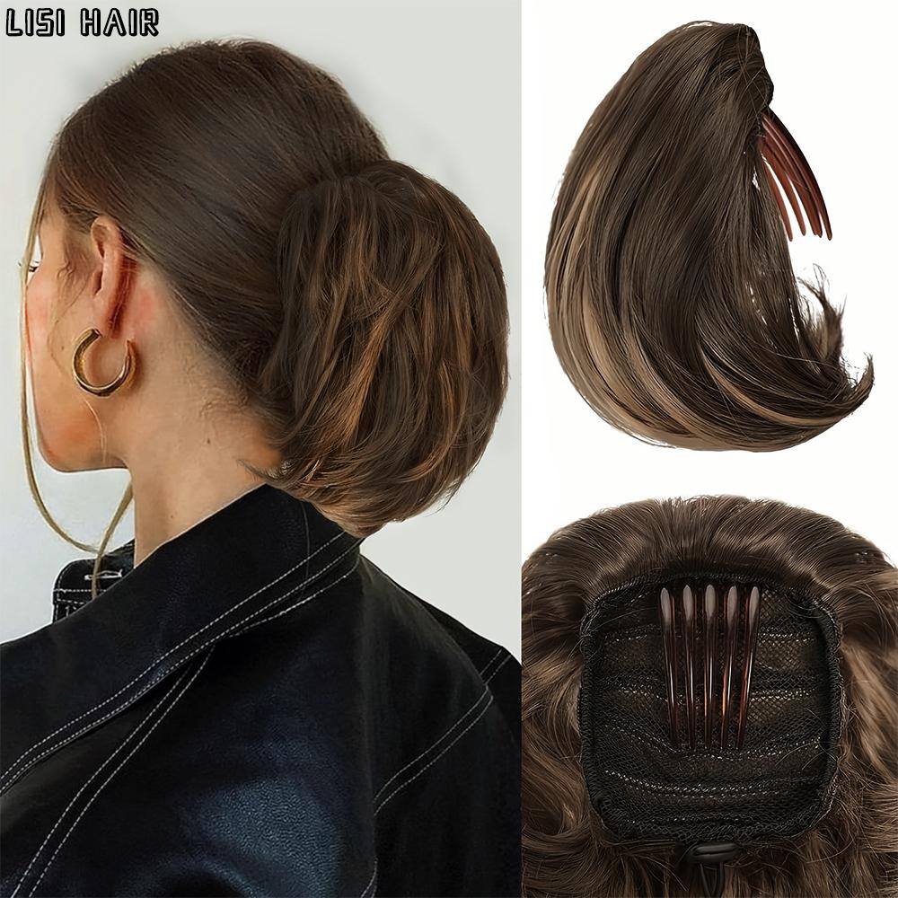 MISS WIG Synthetic Short Ponytail Bun Hair With Comb Clip Bun Updo Drawstring Bun Hair For Women Daily Wear