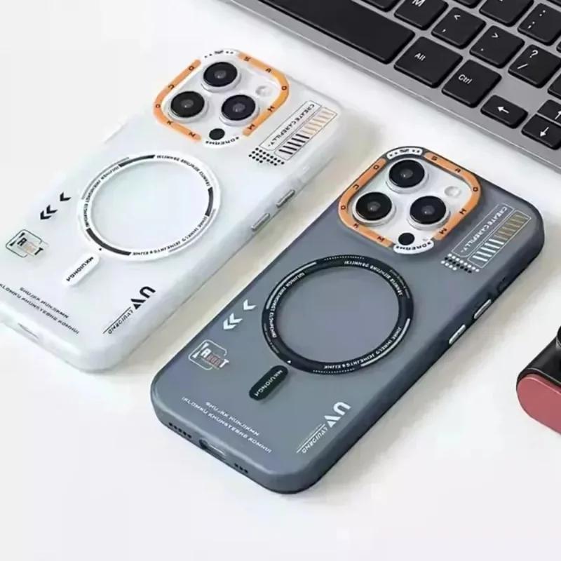 Funda Magnética Mate para Teléfono para iPhone 17 16 15 14 13 Pro Max Air Magsafe Carga Inalámbrica Marco de Lente Metálico Escarchado Cubierta de Botones