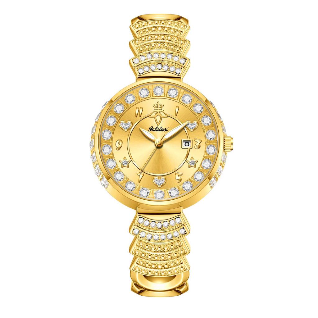Yalalusi Luxury Gold Diamond Women'S Watch Heart-Shaped Women'S Watch Scale Diamond-Set Fashion Watch Women'S Watch