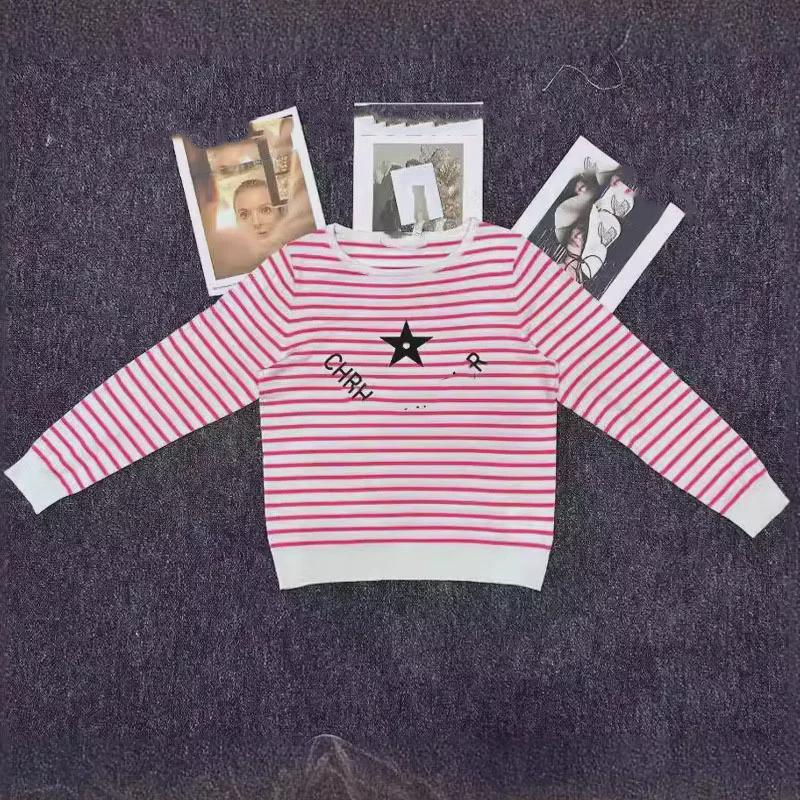 

Женский полосатый свитер высокого качества Nanyou: Удобный, дышащий, осенний свитер с длинными рукавами и принтом «пять звезд». Large розовый