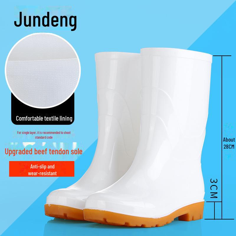 Tendon Sole Unisex White Waterproof Non-Slip Rubber Hygiene Boots for Medium and High Food Safety and Farm Work.